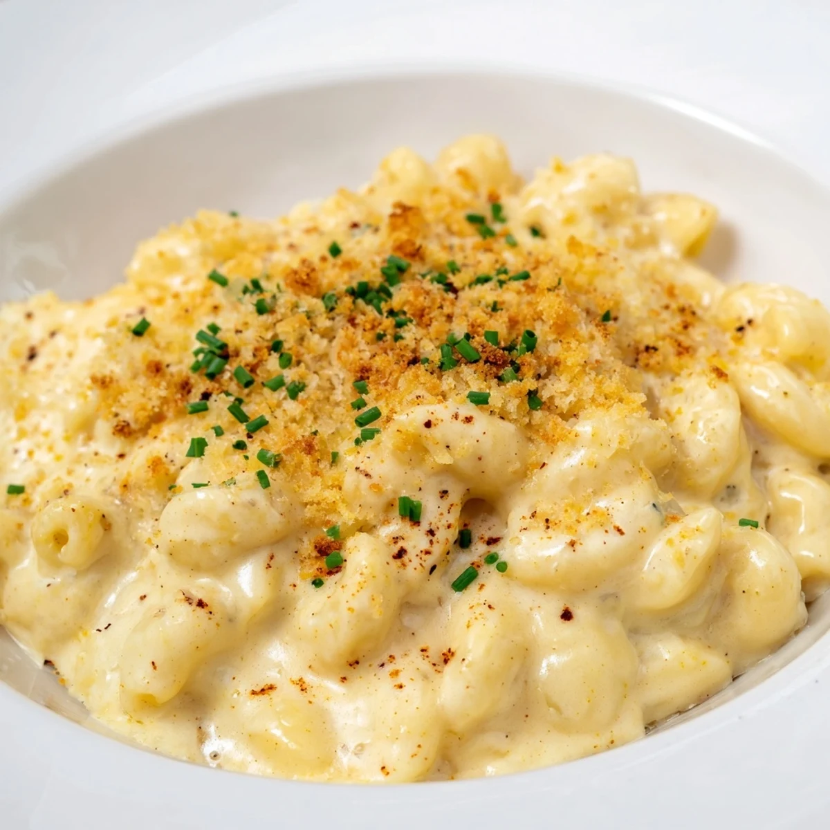 Warm bowl of stove-top mac and cheese with melted cheese, a classic American comfort food.