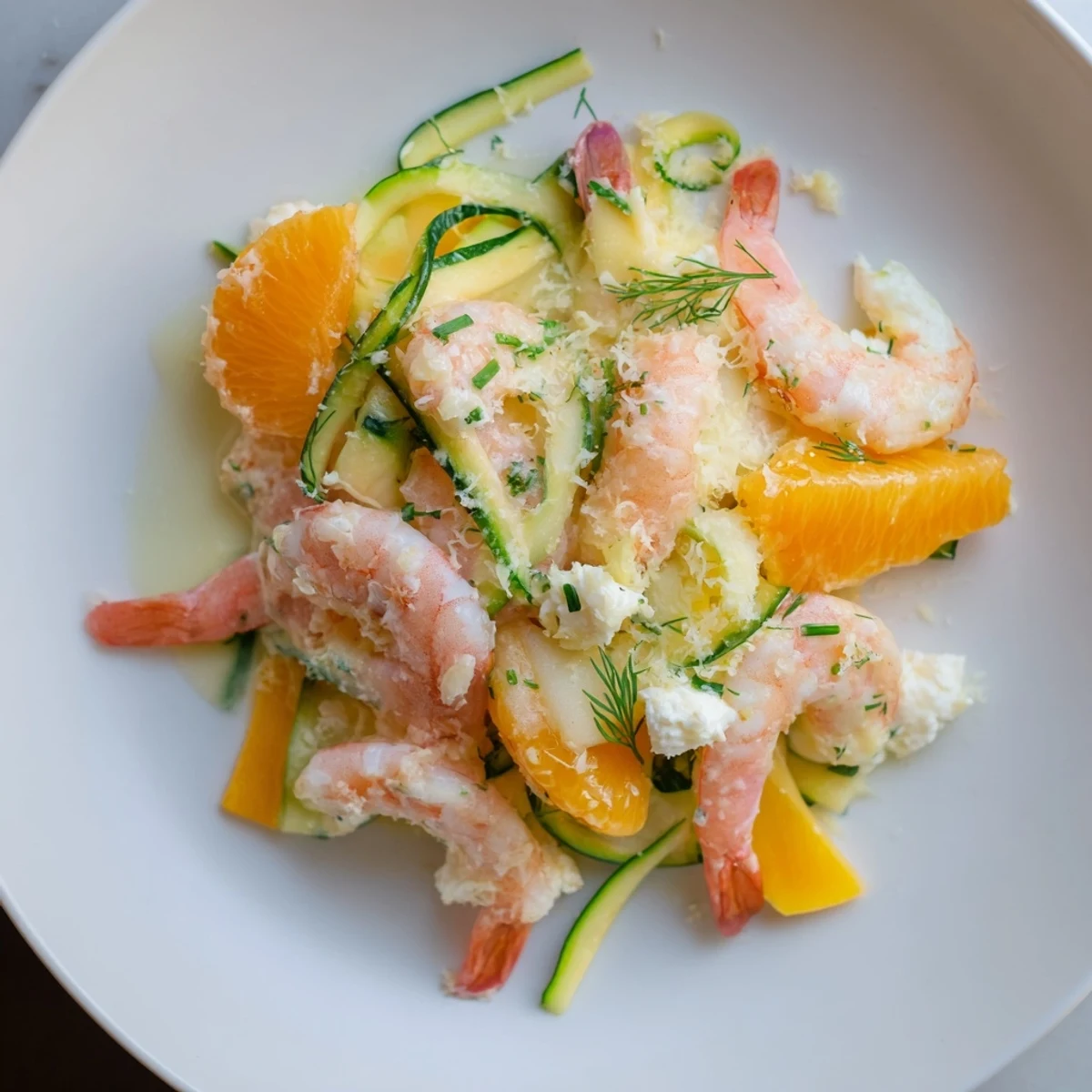 Tender shrimp and bright citrus star in this The Coral Reef recipe, bubbling under golden Gruyère cheese.