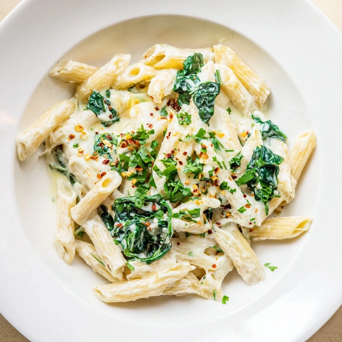 This amazing Magic Casserole features creamy pasta, wilted spinach, and melted cheese, perfect for dinner.