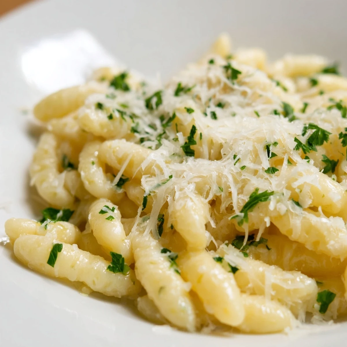 Quick and easy recipe: A comforting plate of flavorful 15-Minute Garlic Parmesan Pasta, ready to eat.