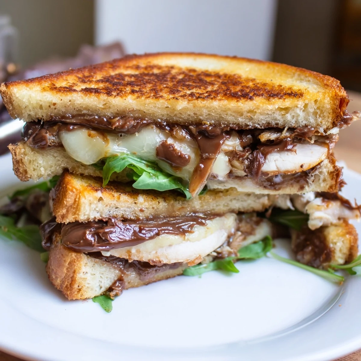 Savory and sweet: layers of chicken, Nutella, and brie in this delicious Nutella Grilled Cheese.