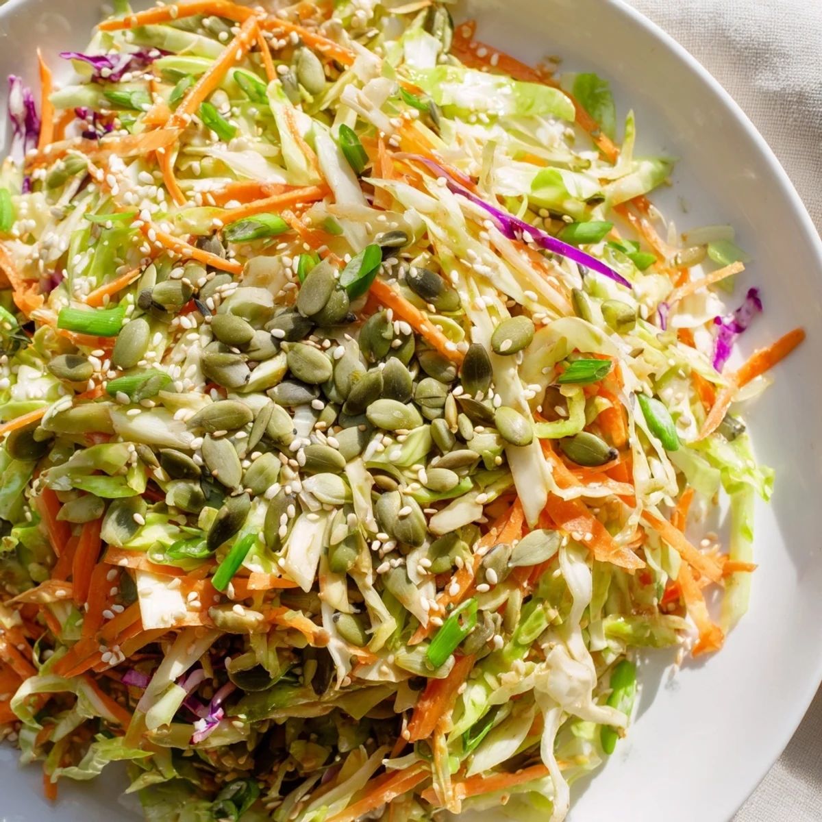 Beautiful bowl of Cabbage-Core Slaw Salad, perfectly chilled and ready to serve as a light, flavorful lunch.