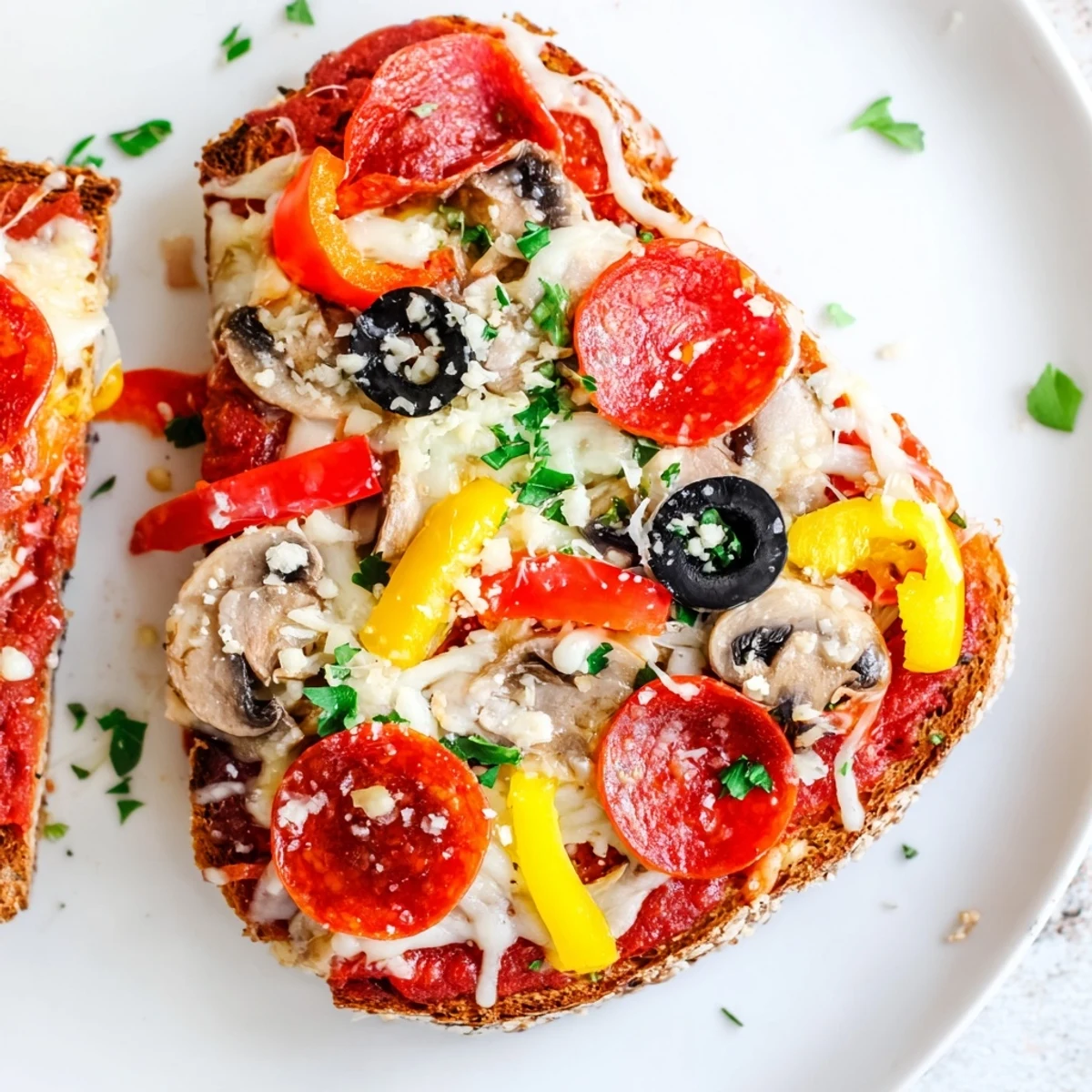 Golden, bubbly Air Fryer Pizza Toast, loaded with melted mozzarella, perfect for a quick snack.
