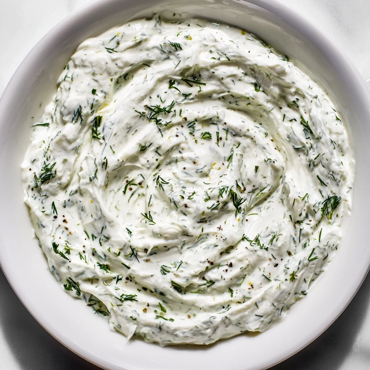 A vibrant bowl of Greek Yogurt Herb Dip, full of fresh herbs ready to serve.