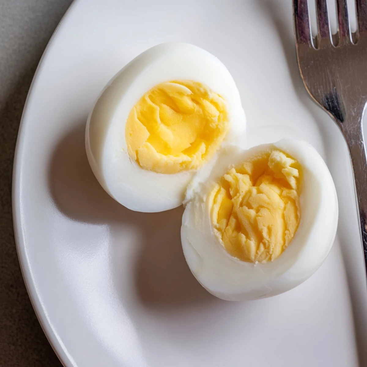 Picture of cooked Air Fryer Boiled Eggs, ready to enjoy with a creamy yolk and easy peeling.