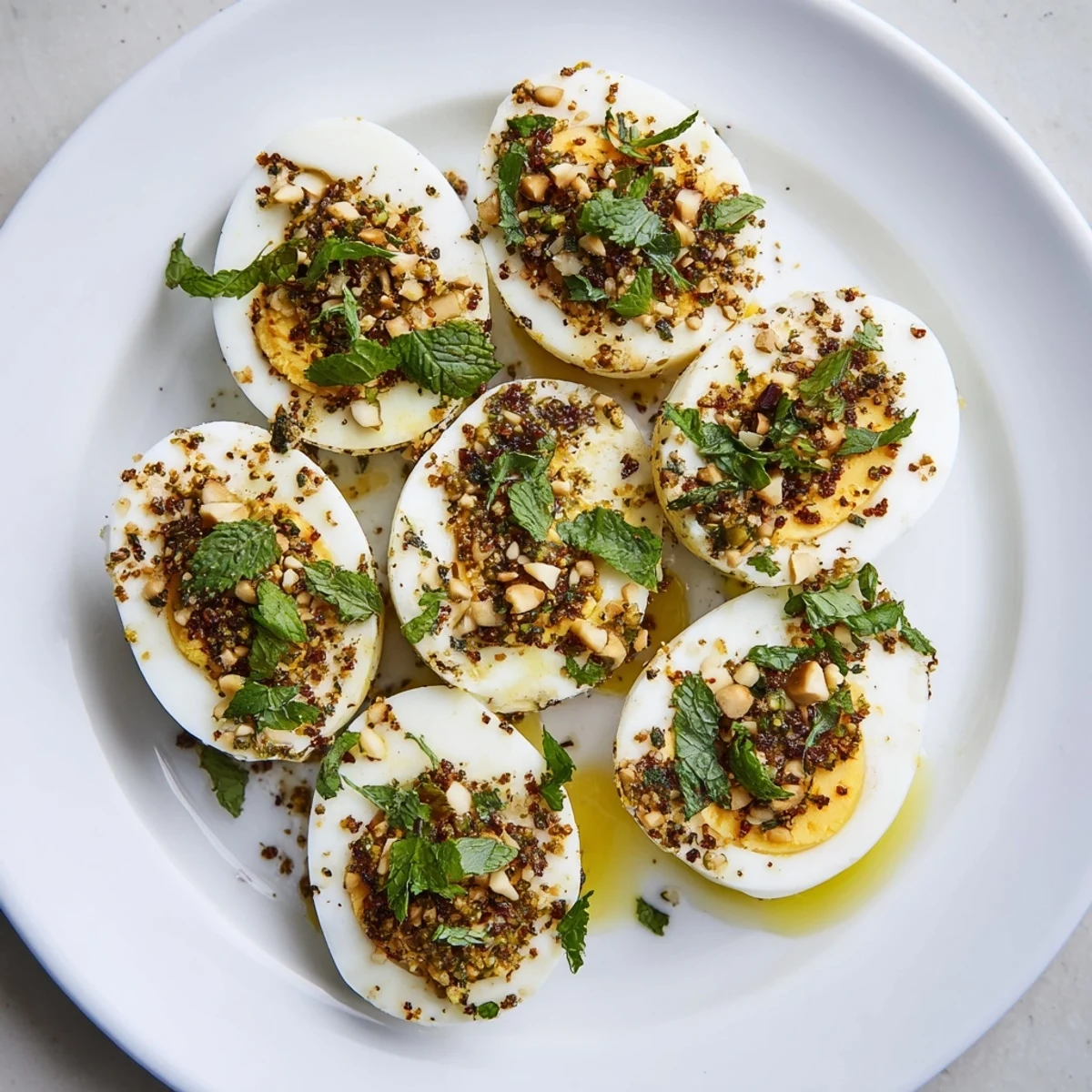 Enjoy delicious Dukkah-Spiced Eggs, a Middle Eastern brunch delight with a savory, crunchy spice blend.