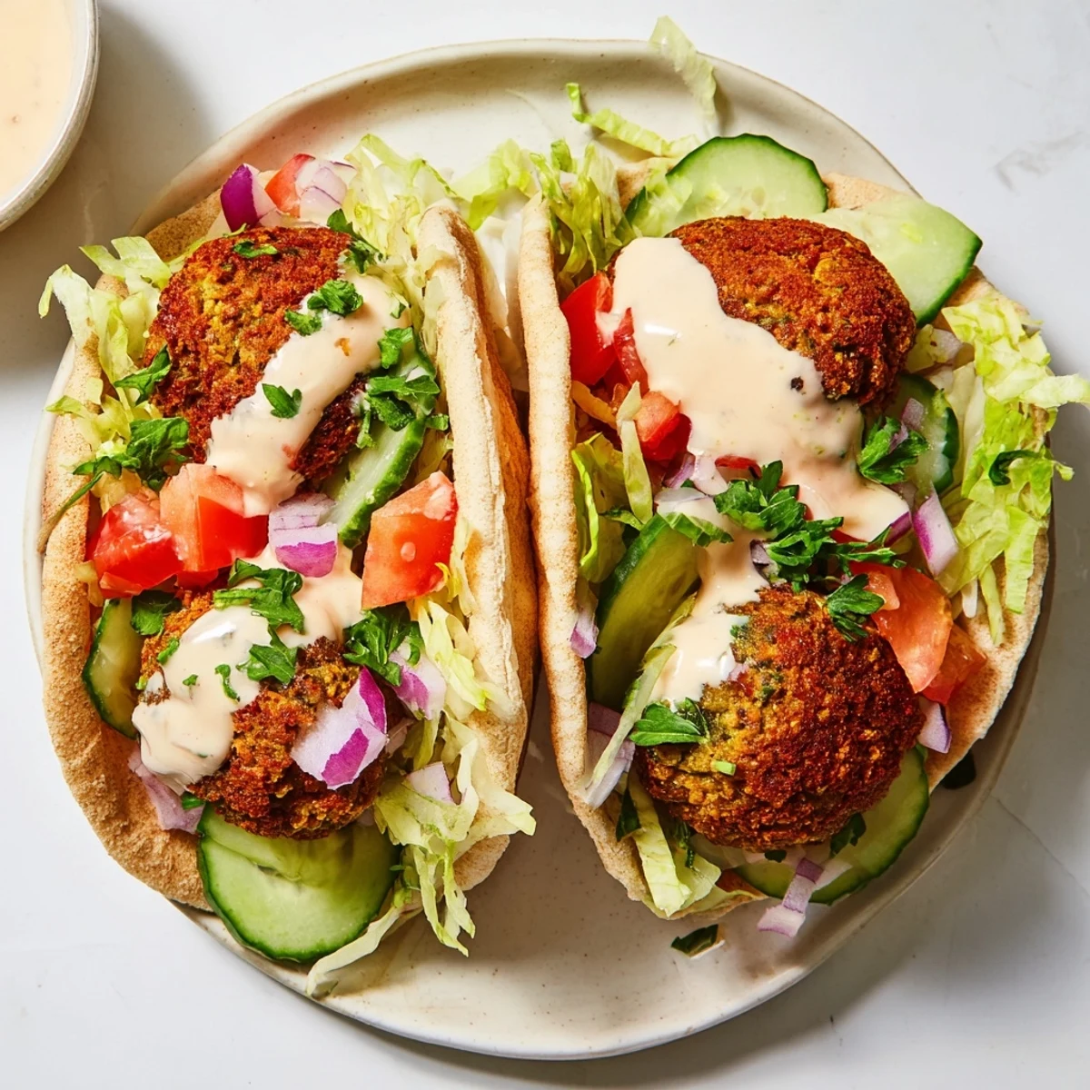 Fluffy pita bread overflowing with vibrant falafel and fixings, a satisfying falafel pita pocket meal.