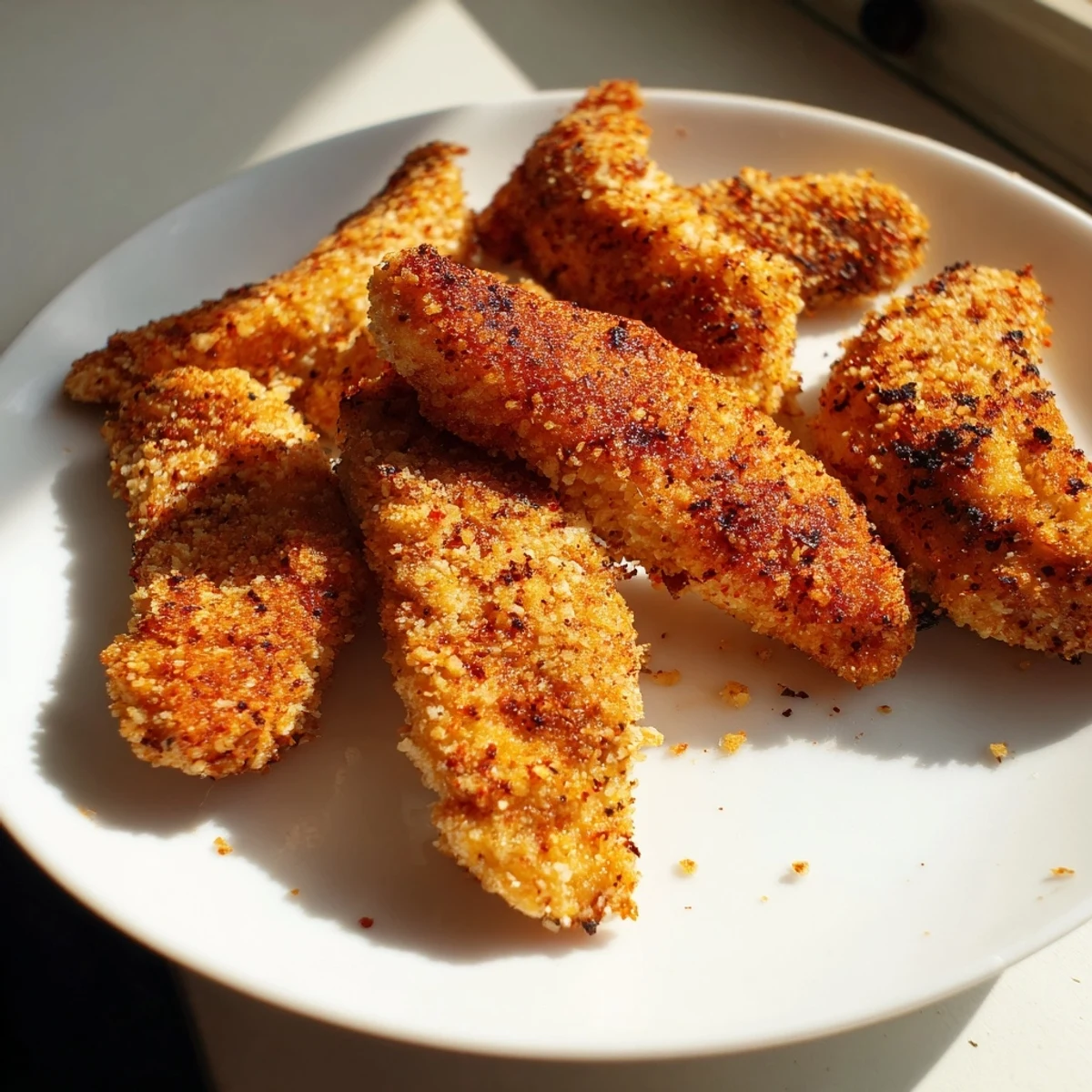 Homemade Crispy Fried Chicken Tenders arranged on a rustic wooden board alongside vibrant veggies and ranch dressing, ready to be enjoyed as a satisfying, easy weeknight meal.