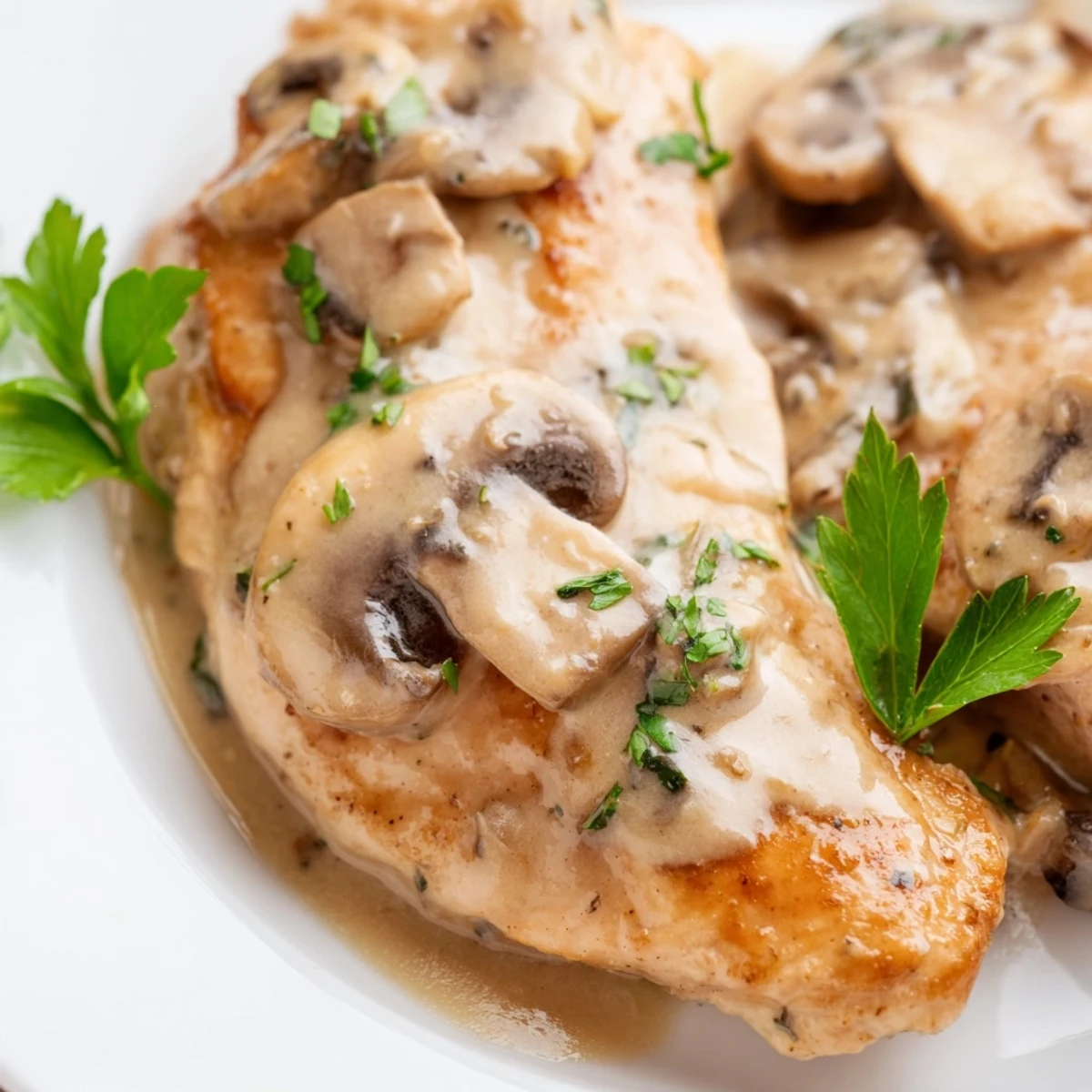 Tender golden chicken breasts simmered in a rich Marsala wine and mushroom cream sauce, served over fettuccine for a cozy, Italian-inspired dinner.