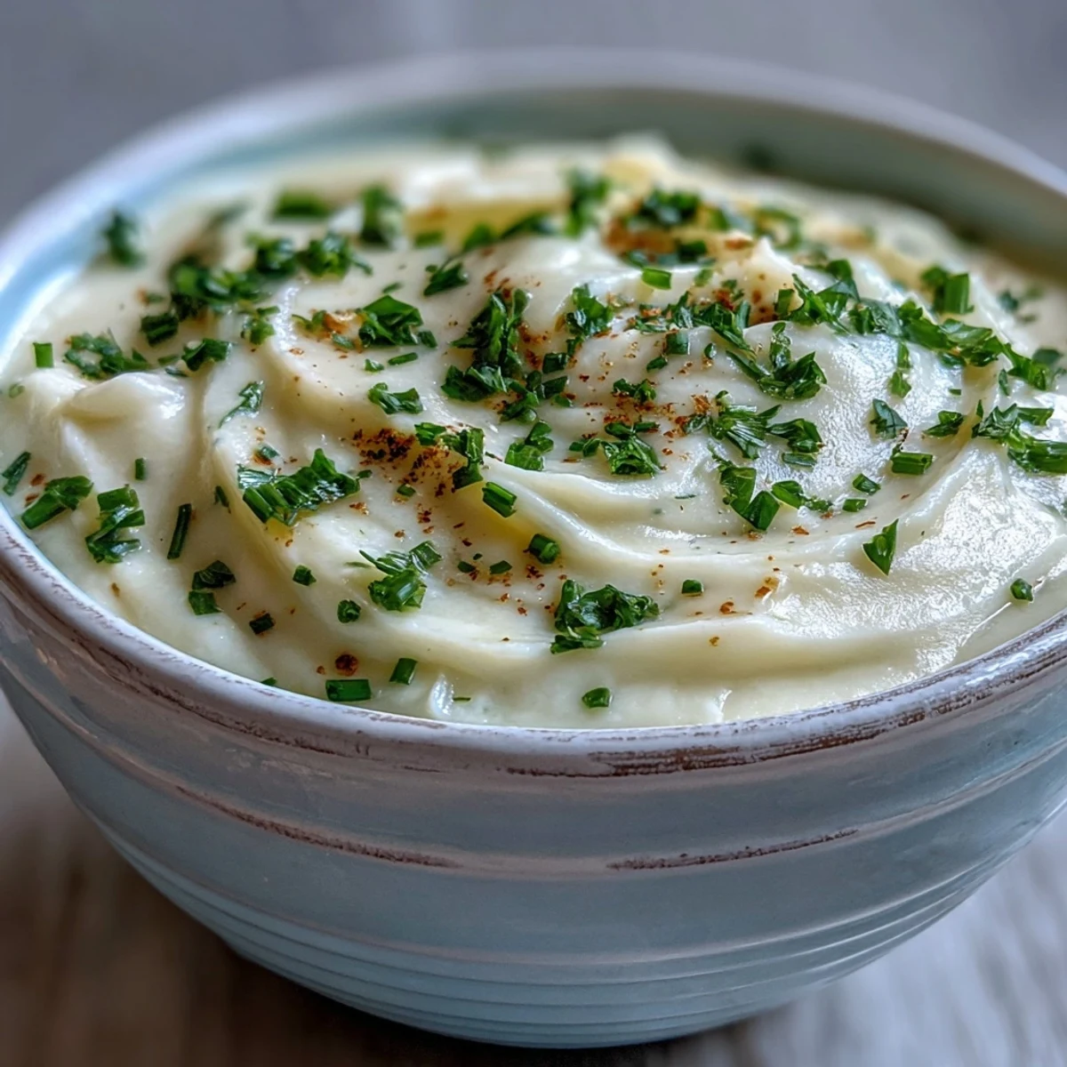 Close-up of Creamy Celery Root Bisque showing its silky texture, served as a refined French-inspired starter.