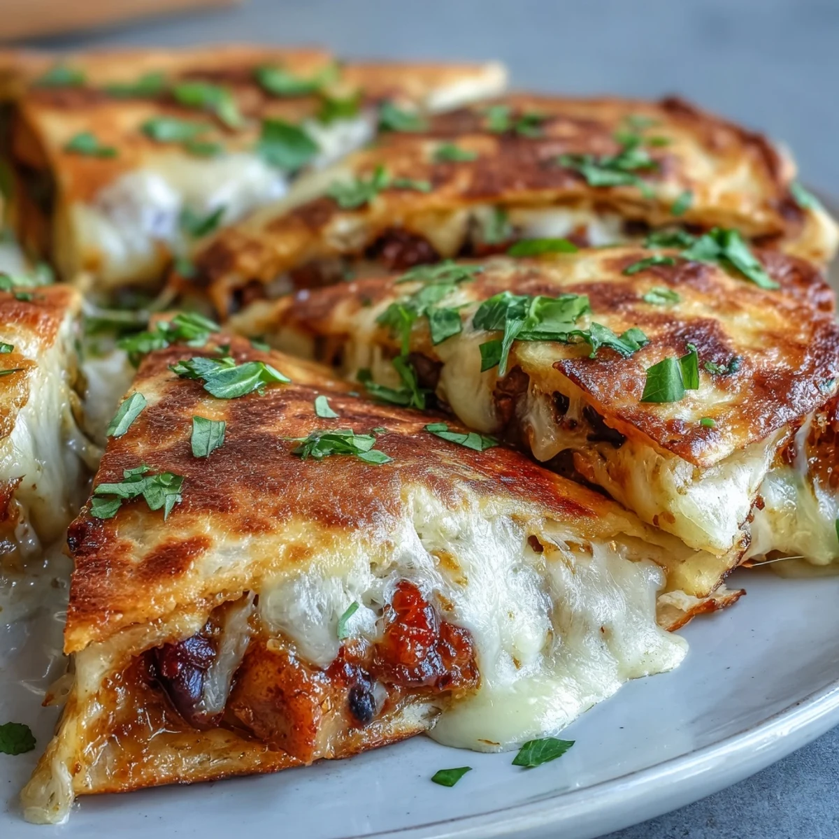 Golden, baked Blooming Quesadilla Ring with melted cheddar and Monterey Jack cheese arranged like a flower.