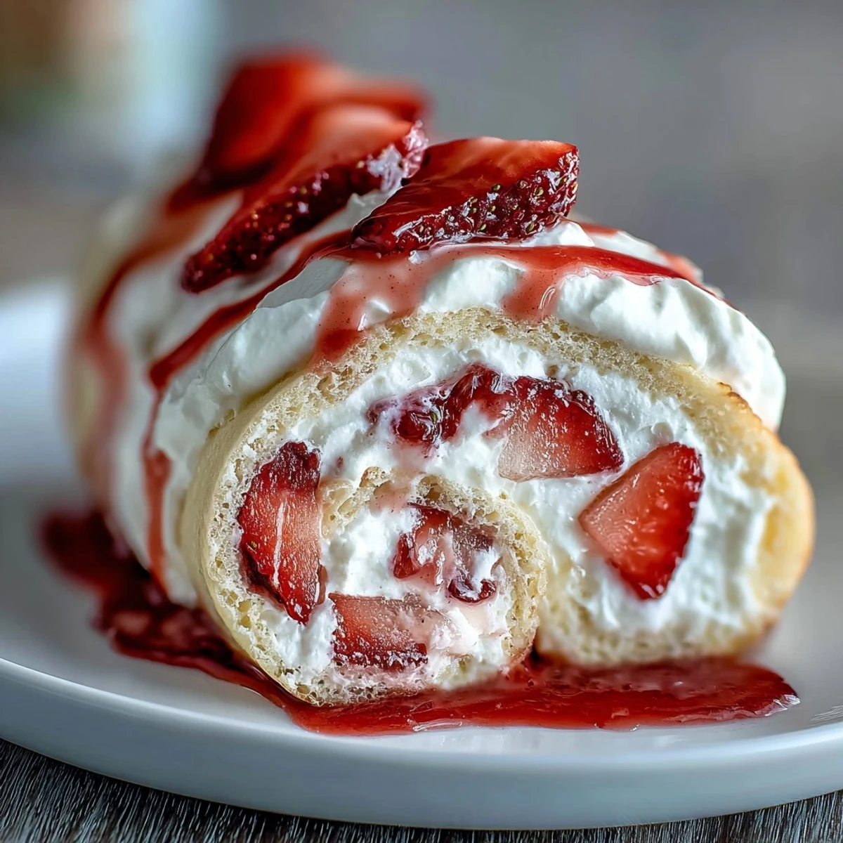 Elegant Japanese-inspired Strawberry Shortcake Sushi Roll served on a platter with a light mint garnish.