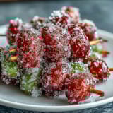 Zesty lime sugar coats juicy frozen grapes on skewers, offering a sweet-tart treat that's ideal for hot days.