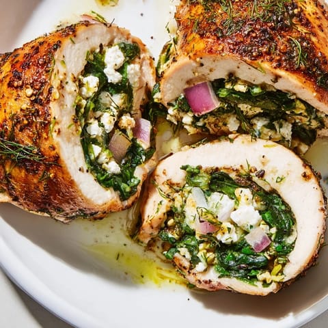 Baked Spinach Feta Stuffed Chicken, overflowing with savory filling, is a delicious Greek meal.