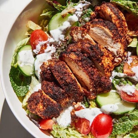 Juicy marinated chicken thighs top this vibrant Chicken Shawarma Salad Bowl, perfect for a quick gluten-free lunch.