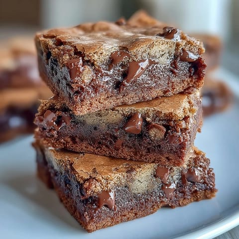A close-up of a Hojicha Brookie bar, showcasing the fudgy brownie and cookie layers with melted chocolate chips.