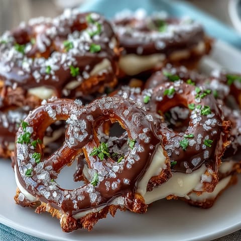 Shamrock pretzel bites with white chocolate, arranged in clover shapes and sprinkled with green sugar, perfect for St. Patrick's Day snacking.