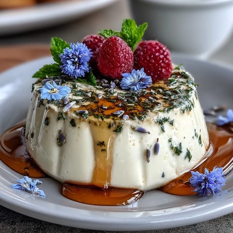 Delicate Italian dessert infused with lavender and honey, gently set to a silky texture and topped with vibrant raspberries.  
