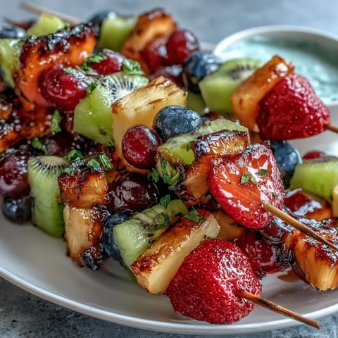 Rainbow Fruit Skewers Honey Dip