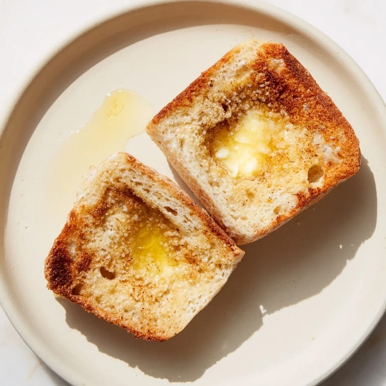 Close-up of baked sheet pan English muffins, perfect for splitting and enjoying with your favorite toppings.