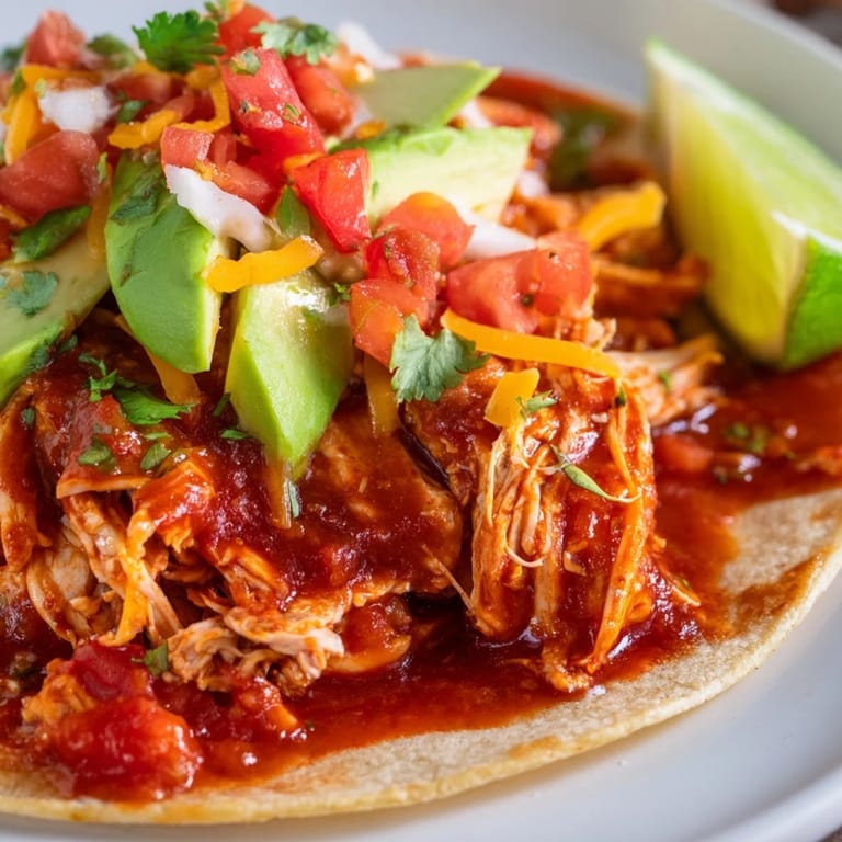 Succulent slow cooker shredded chicken tacos, glistening with flavorful sauce, are a quick and satisfying Mexican meal.