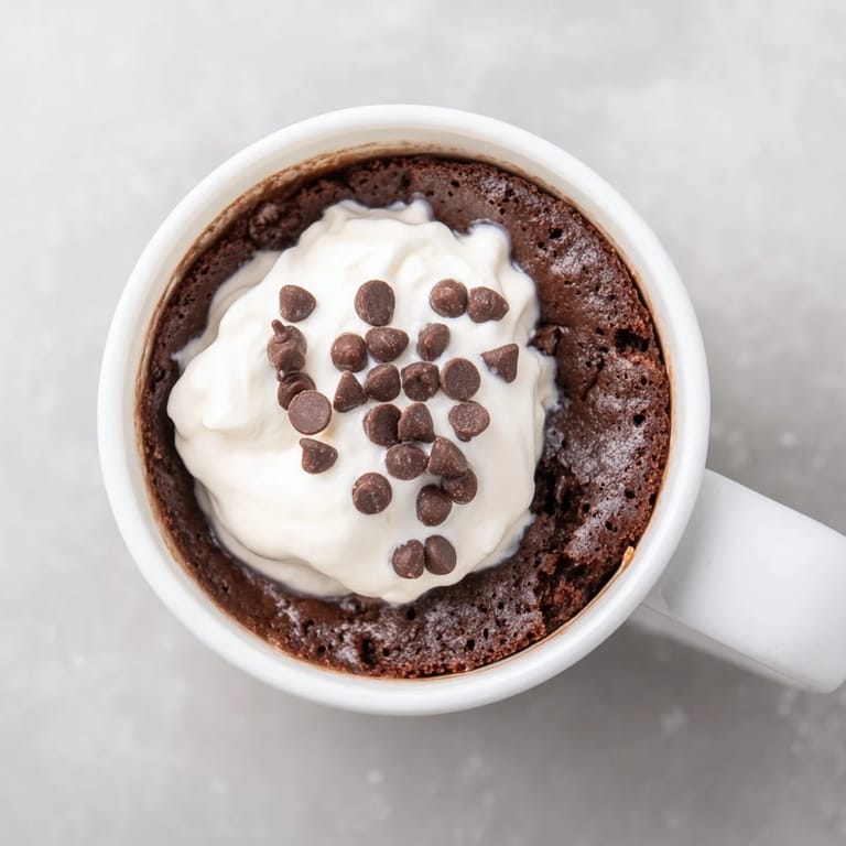 Fluffy and delicious chocolate mug cake with optional chocolate chips, a perfect dessert pictured.
