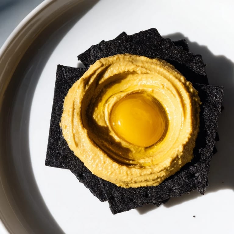 Enjoy The Midnight Sun, a vivid appetizer starring a bright carrot dip and dark, crisp crackers.