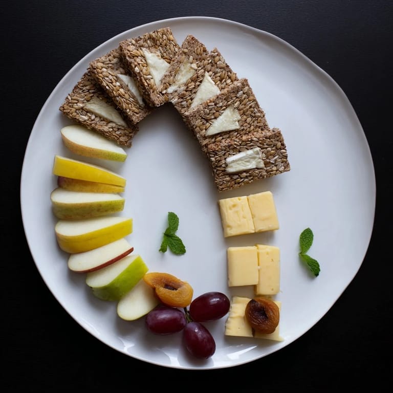 This overflowing "Harvest Scythe" platter features colorful fruits and artisan breads, ready to serve.