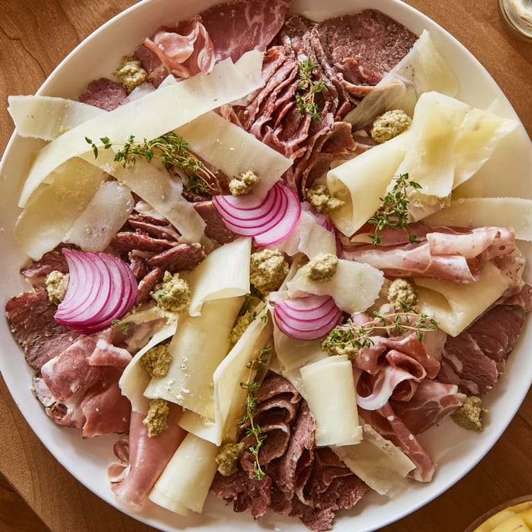 This Burlap & Lace appetizer showcases layers of flavorful meats and artisan cheeses, ready to be sampled.