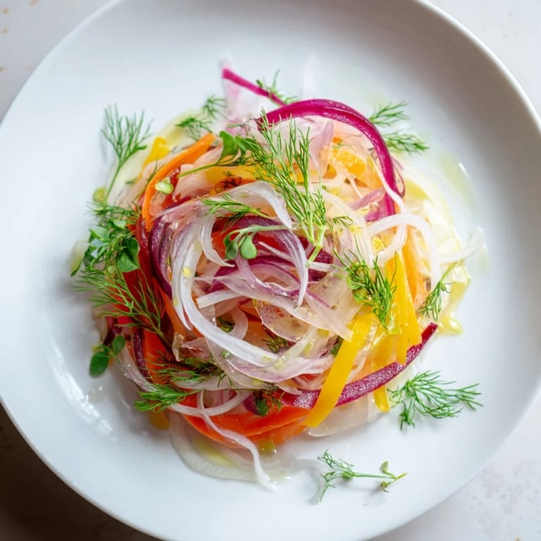 This The Spinning Top Salad features crisp, refreshing vegetables, drizzled with a light vinaigrette.