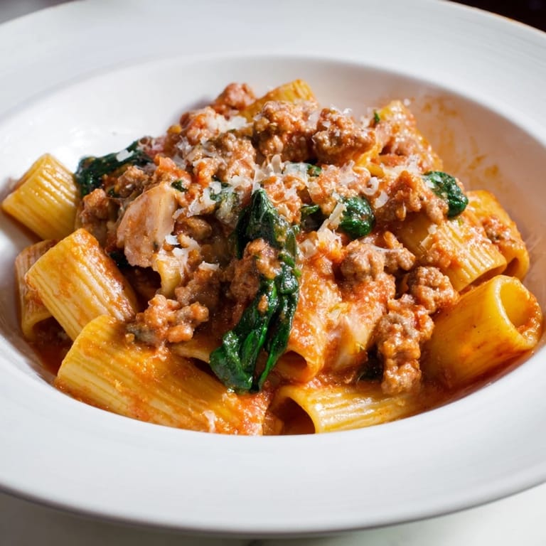 A steaming bowl of comforting One-Pot Italian Sausage Tomato Pasta, perfect for a cozy dinner.