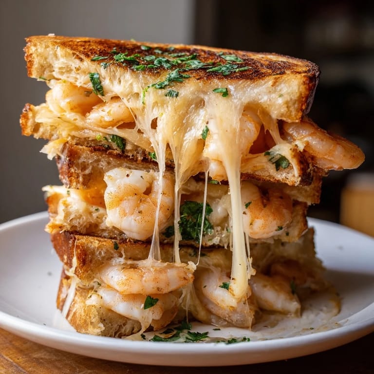 Melted cheddar and mozzarella complement the flavorful garlic shrimp in this quick shrimp grilled cheese.