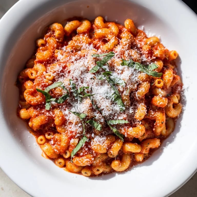 A close-up of cheesy Microwave Bowl Pasta, a simple, delicious, and fulfilling single serving.