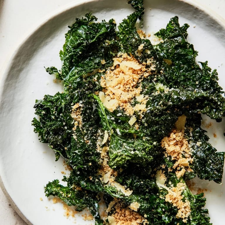 A vibrant Garlic Parmesan Kale Salad served in a white bowl with shaved cheese and cracked black pepper.