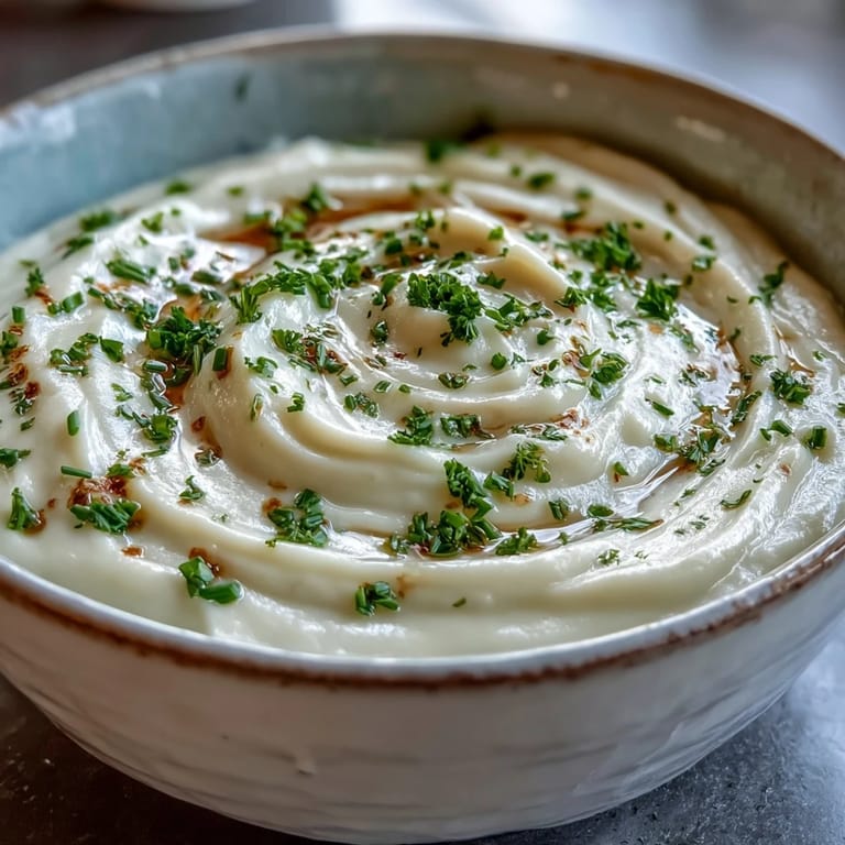Elegant bowl of Creamy Celery Root Bisque with a golden hue and rustic crusty bread on the side.