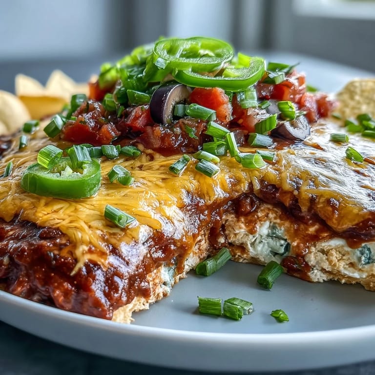Colorful 4-Way Layered Dip topped with diced tomatoes and cilantro, presented in a shallow serving bowl for easy scooping at parties.