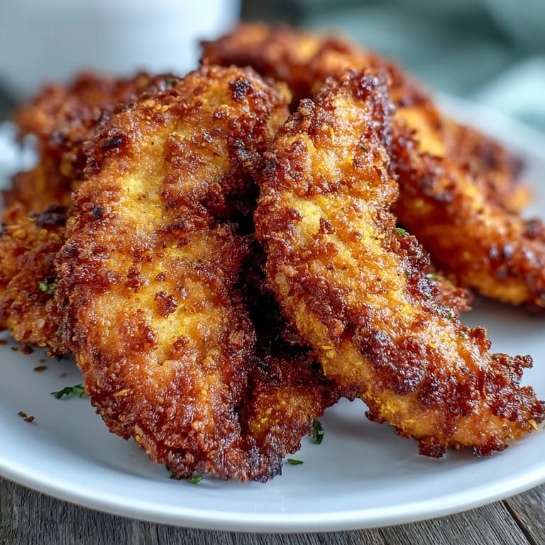Crispy turmeric chicken tenders fresh from the oven, stacked on a wire rack with spices visible.