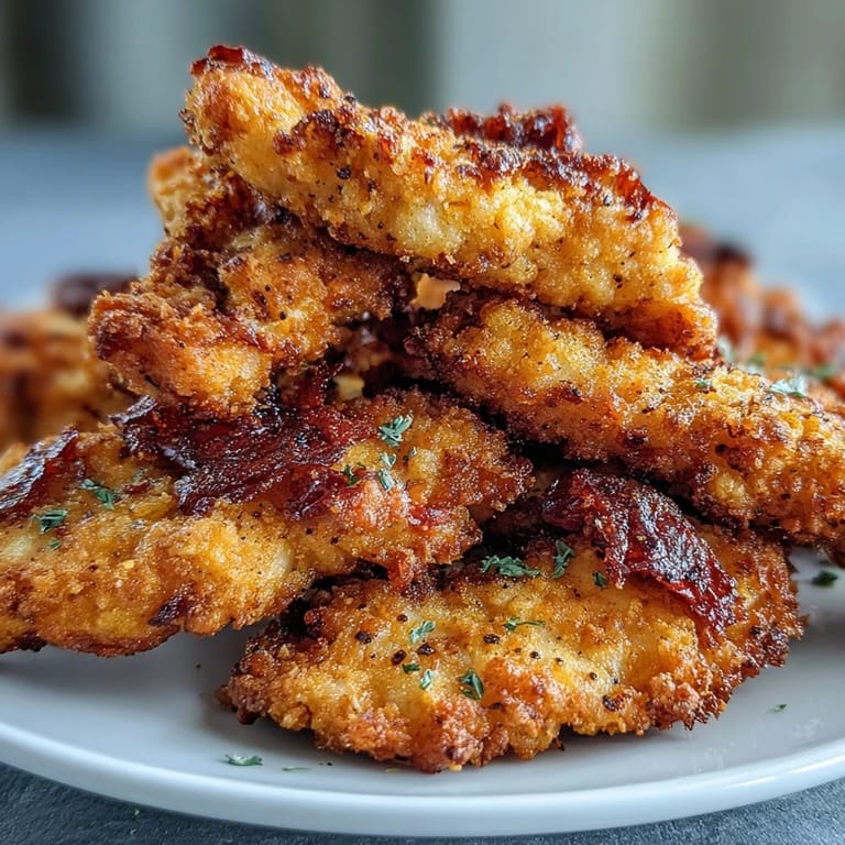 Spicy, golden chicken tenders served over fresh salad greens, perfect for a family dinner appetizer.