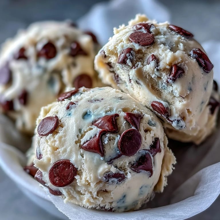 A bowl of Greek Yogurt Cookie Dough with buttery sweetness and tangy yogurt, garnished with mini chocolate chips.