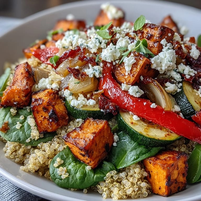 Warm salad bowl served in a ceramic bowl with pumpkin seeds and drizzled warm vinaigrette.
