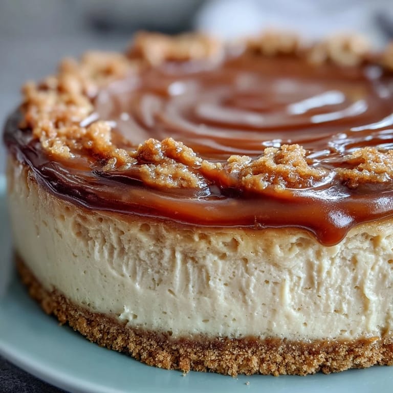 Freshly baked Hojicha Cheesecake topped with whipped cream and powdered tea, served on a rustic plate.