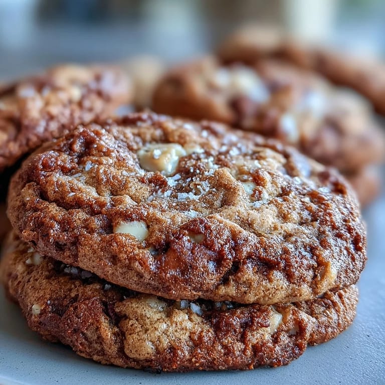 Warm Brown Butter Hojicha & Earl Grey Cookies stacked on a plate, ready to be served with a cup of tea.