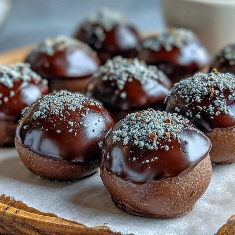 Freshly rolled Hojicha Truffles resting on parchment, with a small bowl of roasted green tea powder nearby.
