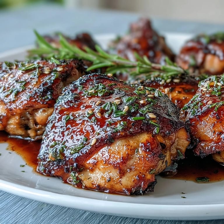Golden-baked chicken thighs coated in a rich honey garlic sauce, garnished with herbs, perfect for a comforting and easy family meal.