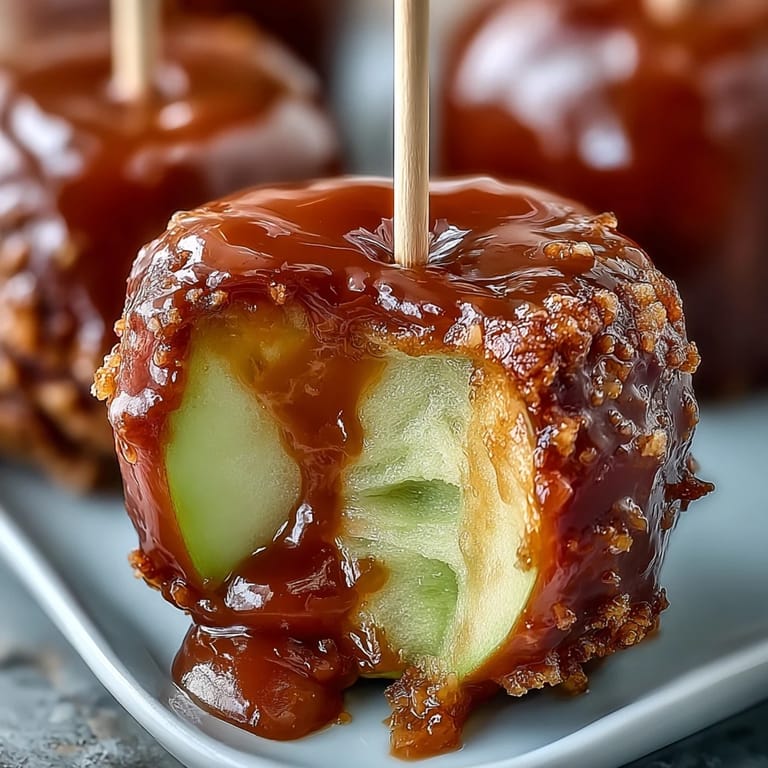 Sweet mini candy apple bites dipped in red hard candy shell, served on toothpicks for easy snacking at gatherings.