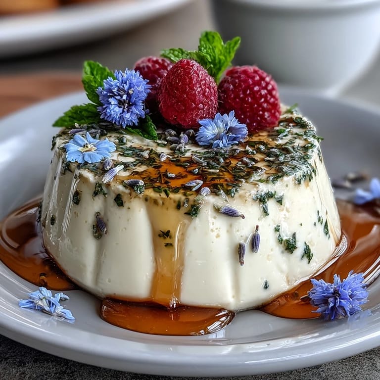 Delicate Italian dessert infused with lavender and honey, gently set to a silky texture and topped with vibrant raspberries.  