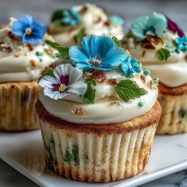 Spring cupcakes decorated with colorful edible blooms and creamy vanilla frosting, perfect for seasonal celebrations.  