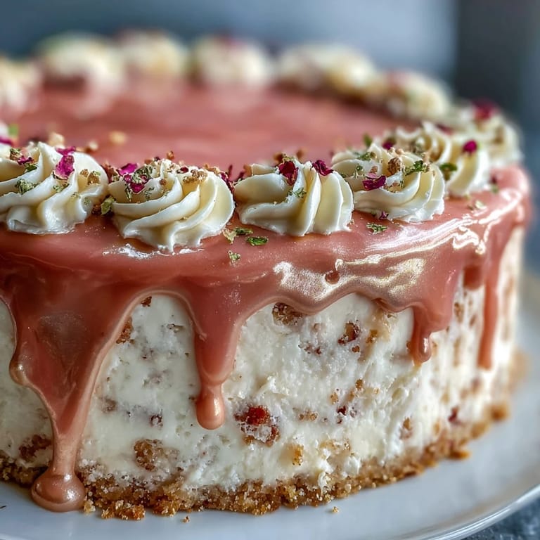Elegant Rosé-infused velvet cake with creamy frosting and a shimmering gold drip, ideal for celebrating special occasions with style.