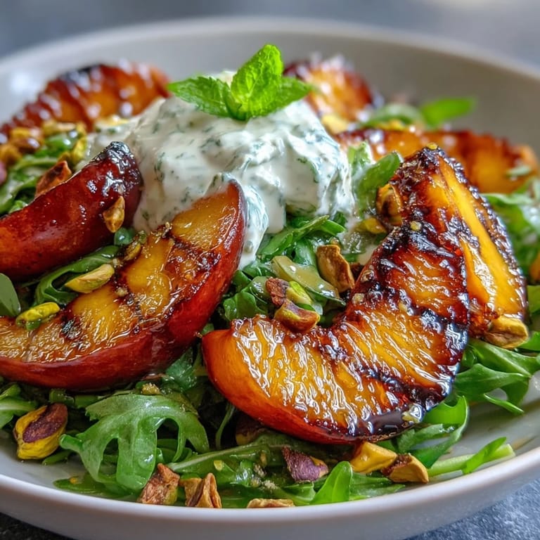 Summer's best: Grilled peach and burrata salad, drizzled with honey dressing.