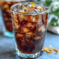 Refreshing cold brew coffee tonic with orange zest served over ice in clear glasses.  
